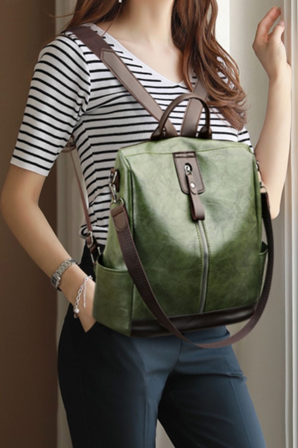 PU Leather Large Backpack Bag