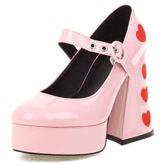 Brand Female Heart Cute Mary Janes Pumps Fashion Buckle Chunky High Heels Pumps Women Party OL Sexy Platform Shoes Woman - CADEAUME