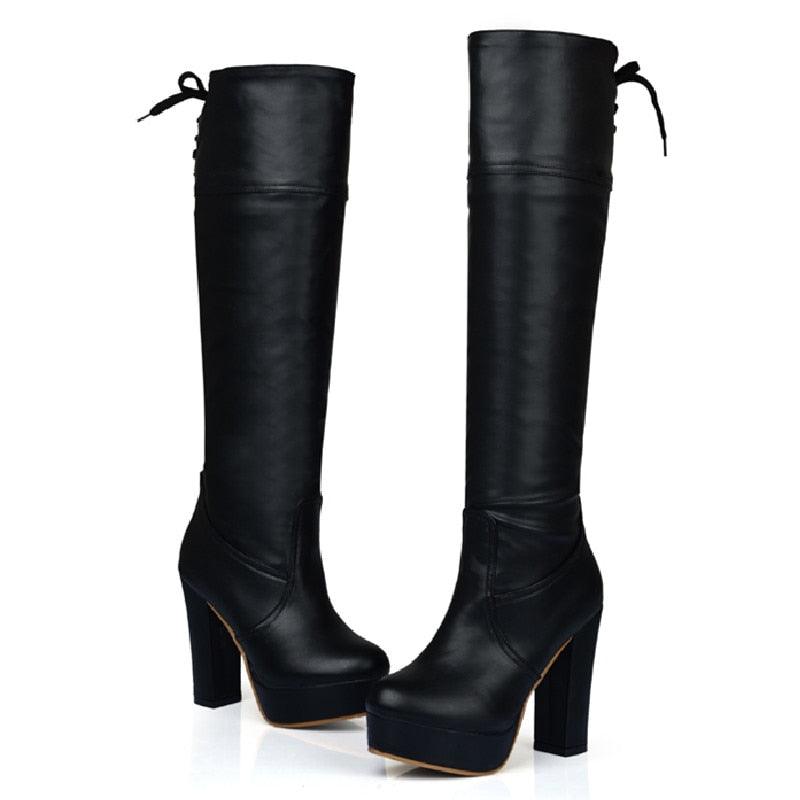 Fashion Women&#39;s Winter High Boots Platform Sexy Soft Knee High Boots Female High Heels Designer Long Shoes Lady Large Size 48 - CADEAUME