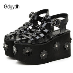 Gdgydh Fashion Flower Roman Style Women Sandals Platform Wedges Gladiator Heels For Girls Thick Sole Comfy Walking Gothic Style - CADEAUME