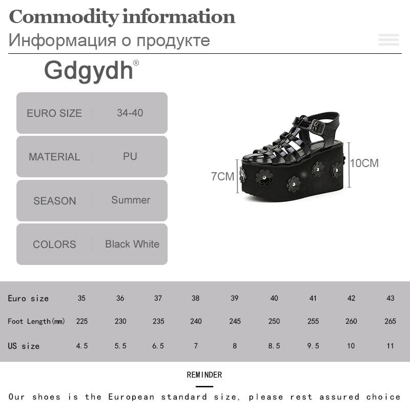 Gdgydh Fashion Flower Roman Style Women Sandals Platform Wedges Gladiator Heels For Girls Thick Sole Comfy Walking Gothic Style - CADEAUME