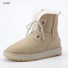 INOE Fashion Sheepskin Suede Leather Sheep Natural Wool Fur Lined Women Casual Short Winter Snow Boots Warm Shoes Waterproof - CADEAUME