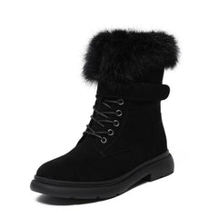 JIANBUDAN Women Boots Suede Leather Women Flat platform Mid-Calf Boots Ladies Shoes Fashion Winter Plush Fur warm Boots 34-43 - CADEAUME