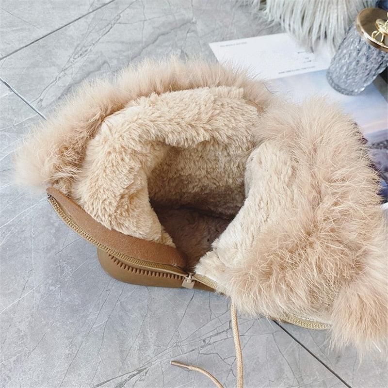 JIANBUDAN Women Boots Suede Leather Women Flat platform Mid-Calf Boots Ladies Shoes Fashion Winter Plush Fur warm Boots 34-43 - CADEAUME