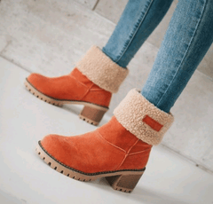 Mid-Tube Thick Heel Suede Snow Boots - CADEAUME