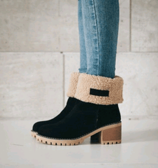 Mid-Tube Thick Heel Suede Snow Boots - CADEAUME