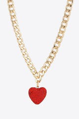 Rhinestone Heart Pendant Curb Chain Necklace - CADEAUME