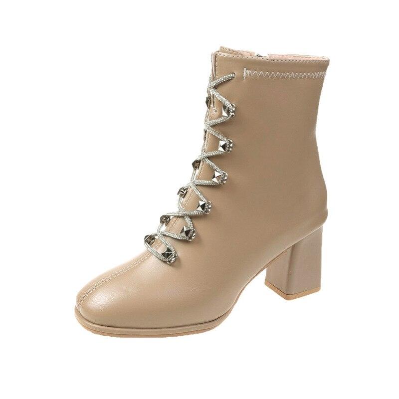 Women&#39;s Boots New Women&#39;s Short Boots Thick with Lace Up Women&#39;s Thin High-heeled Women&#39;s Boots Motorcycle Boots - CADEAUME